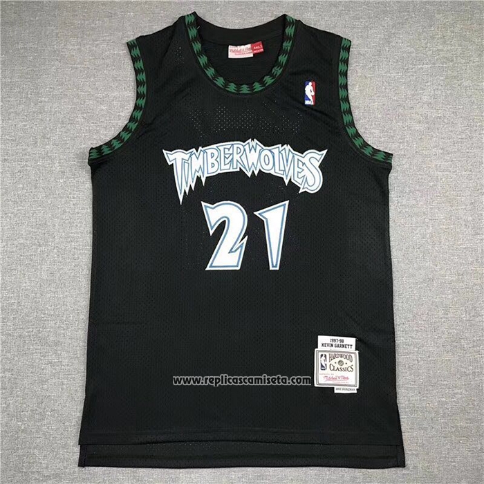 Camiseta Minnesota Timberwolves Kevin Garnett #21 Hardwood Classics Throwback Negro